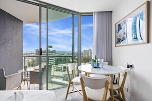 Dining area is right next to the balcony