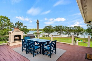 Large deck with BIG water views, Webber grill, and outdoor fireplace!