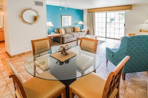 Cozy dining area with seating for four, great for shared meals and quality time.