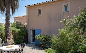 North-facing terrace at the rear of the house. View over the garrigue
