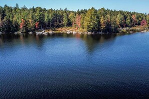 Drone view of the shoreline in front of the camp. 