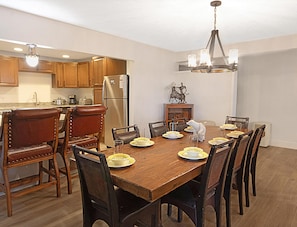 Spacious dining area with seating for eight—perfect for family meals or group gatherings.