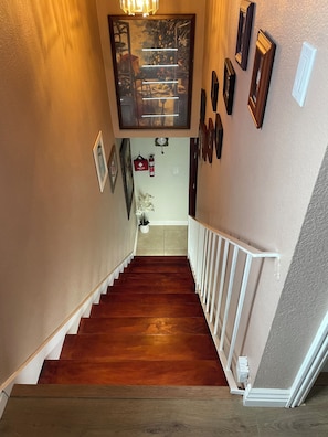 Stairs down the main door entrance