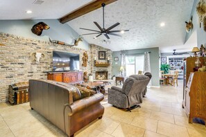 Family Room | Single-Story Home | 75" Smart TV | Queen Sleeper Sofa