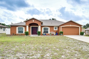 Property Exterior | Single-Story Home | Spacious Yard