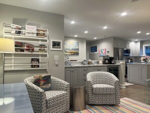 View from sectional couch into the kitchen.