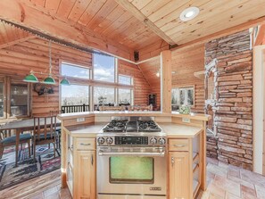 View from the kitchen with newly updated gas stove and oven