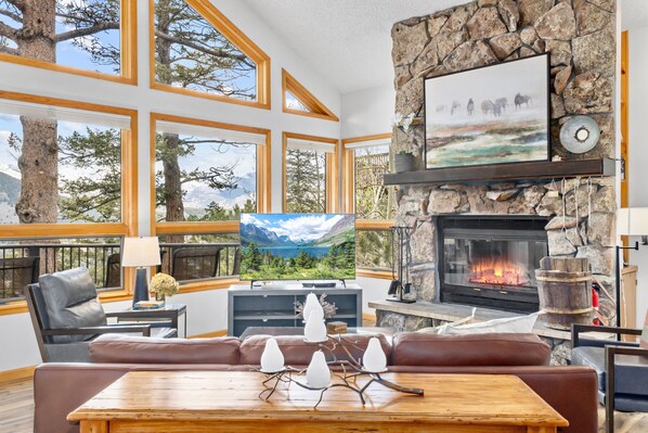 Fireplace, Indoors, Furniture, Living Room, Table