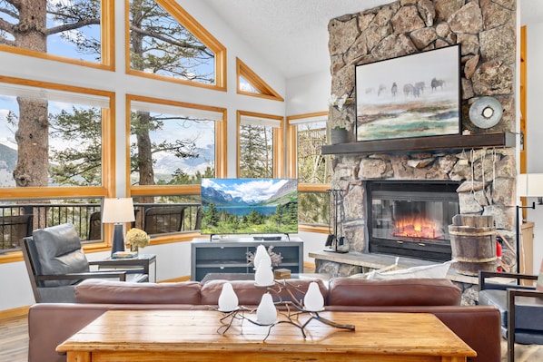 Fireplace, Indoors, Furniture, Living Room, Table