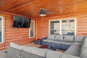 Outdoor sitting area with 65" TV