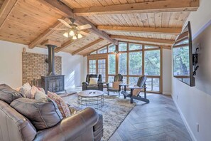 Den with fireplace