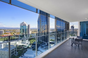Spacious balcony with panoramic views of the Gold Coast