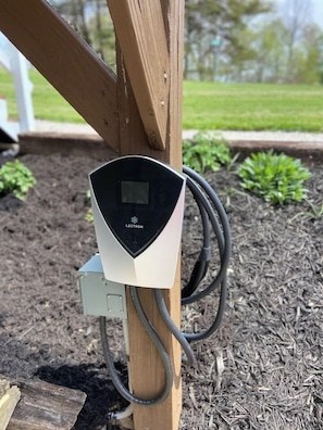 Everything needs a recharge, including cars and RV’S. Don’t worry, our 40 amp service will help get your motor running, all while you rest or play. Our Standard Tesla port, handle and separate outlet box for motor homes will meet your needs.