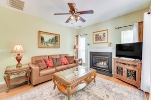 Living Room | 2-Story Home | Electric Fireplace | Smart TV