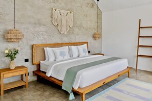 King-size bedroom with AC and pool view – Villa Levante Canggu