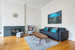 Living room with cosy electric fireplace
