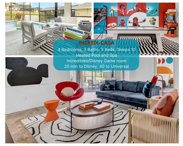 Incredi-Casa - Cover Page - View of Pool, Game Room, Living Room