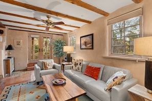 Living Room: Enjoy vibrant decor and natural light.