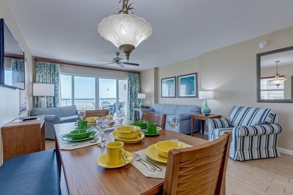 Enjoy spacious living areas with partial ocean views, complete with a full kitchen for effortless family meals.