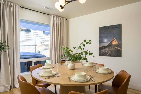 Mid century style dining room with mini bar