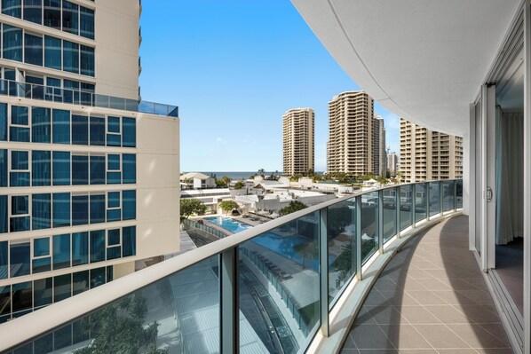 Spacious balcony with breathtaking ocean views, perfect for unwinding.