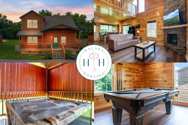 Escape to our luxe mountain cabin with hot tub, game room & roomy living areas!