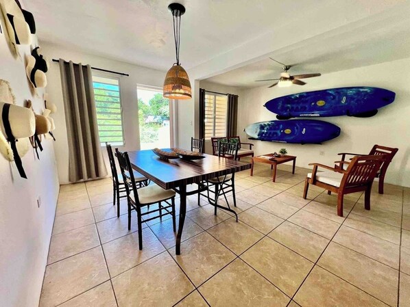 Living room and kayaks