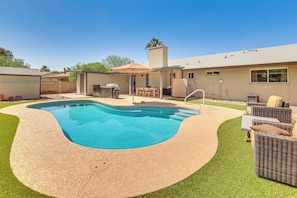 Property Exterior | Private Backyard | Furnished Patio | Pool (Unheated)