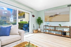 Sliding glass door that leads to outdoor patio