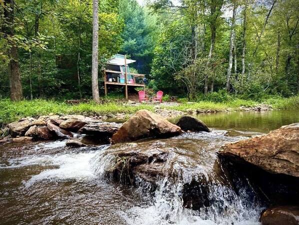 Waterfall and dam at creek