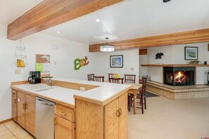 Large kitchen counter offers plenty of workspace