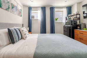 Room darkening blinds, dark curtains, and sheers for a comfortable night's sleep
