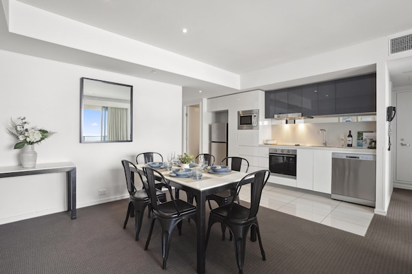 Share sumptuous meals with the family in this sophisticated dining area