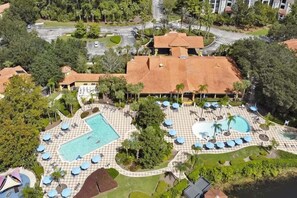 Encantada resort amenities include: a clubhouse, two pools, restaurant, fitness center, playground, and scenic walking trail.