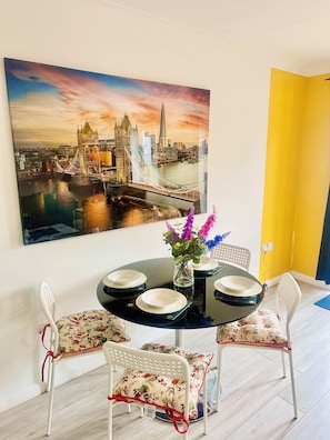 separate dining space in living room