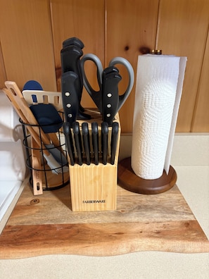 The kitchen has everything you need when planning to cook a meal.