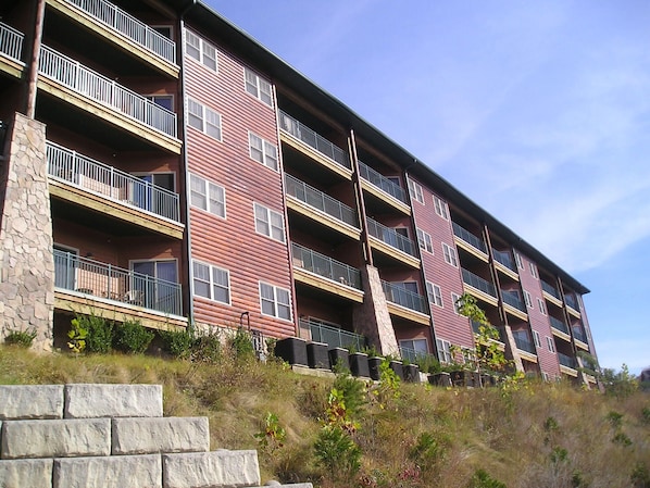 Balconies in the units look out from the top of the mountain into Gatlinburg