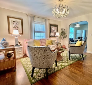 Living Room with a Sofa Bed and Queen Mattress
