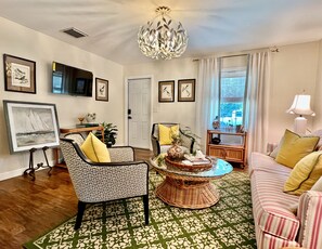 Living Room with a Sofa Bed and Queen Mattress