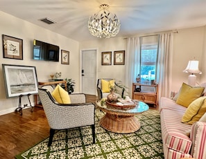 Living Room with a Sofa Bed and Queen Mattress