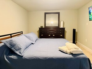 Bedroom space with king bed with Nectar mattress.