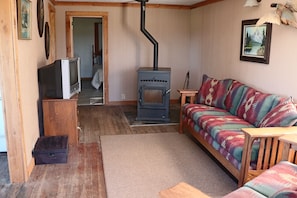 living room and pellet stove
