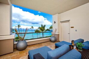 Feel the salty air from this stylish open-air seating area Hale-Moana-At-Montage-Kapalua-Bay