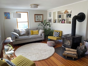 Living room with wood stove