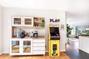 Here is the coffee station with PacMan arcade