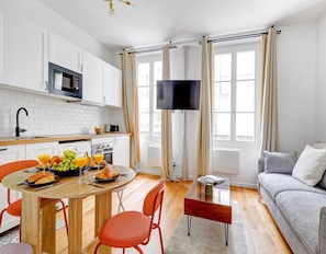 The open-plan living, kitchen and dining area