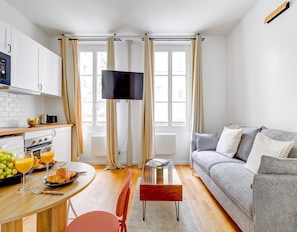 The open-plan living, kitchen and dining area