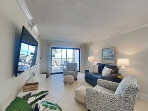 Living Room - Private Beachfront Balcony + Smart TV