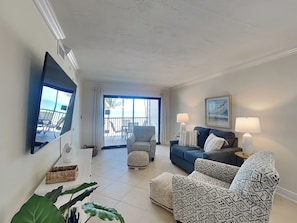 Living Room - Private Beachfront Balcony + Smart TV