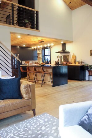 View of kitchen island from living room
